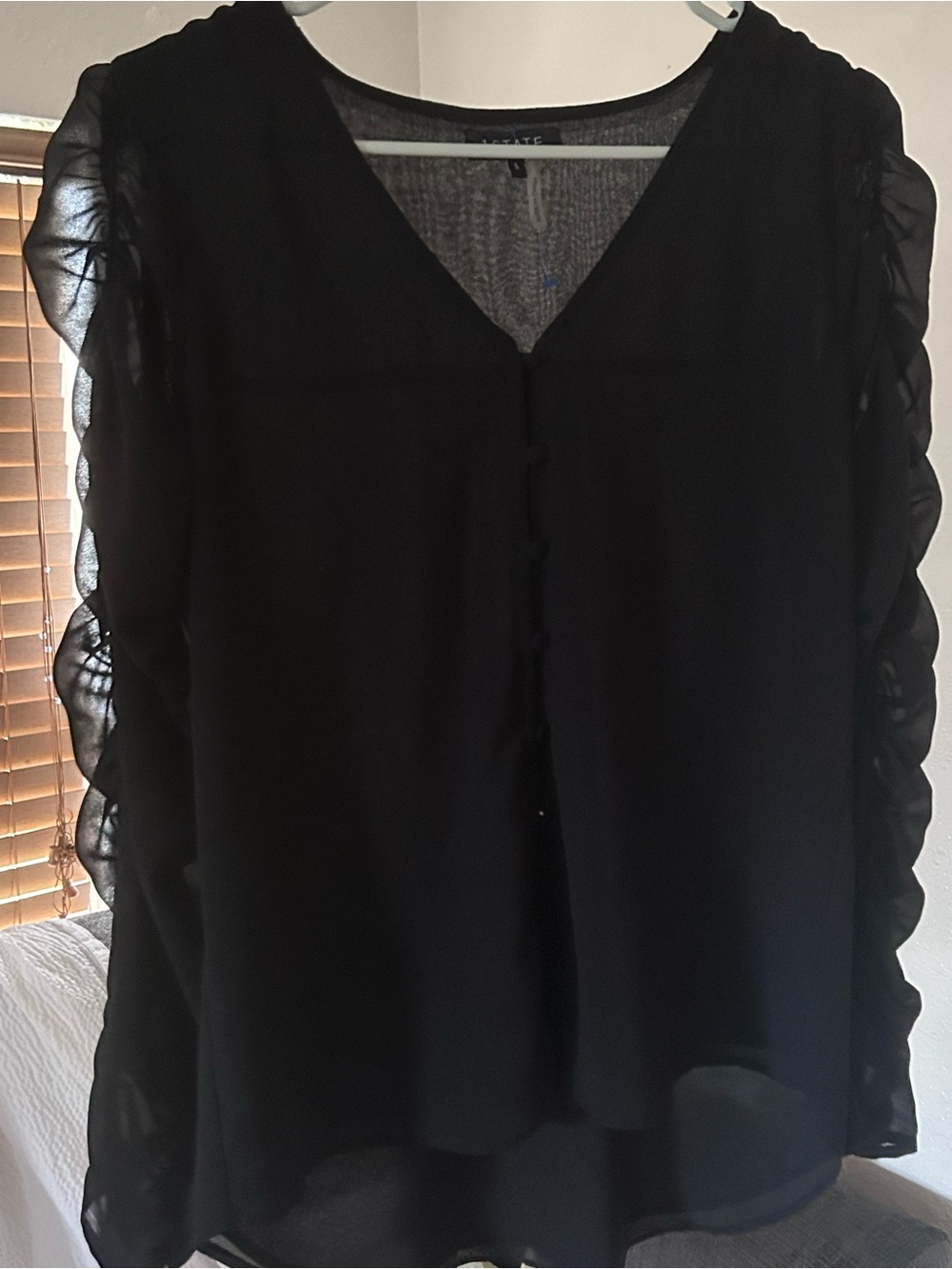 Black sheer chiffon blouse see through sleeves